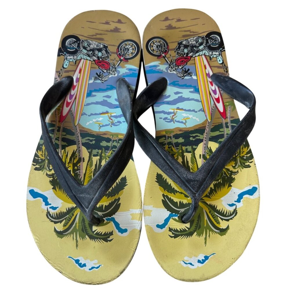 Beach Theme Flip Flops Sandals Men's Size Large (Brand Unknown)